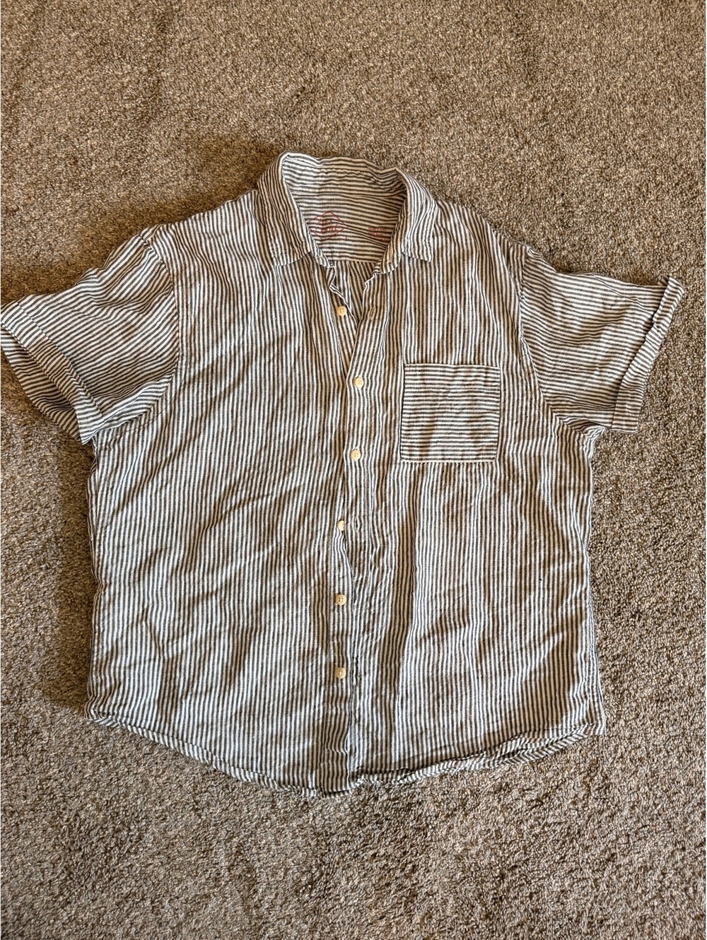 Alex Crane Women’s Navy & White Striped Linen Button-Up Shirt Large